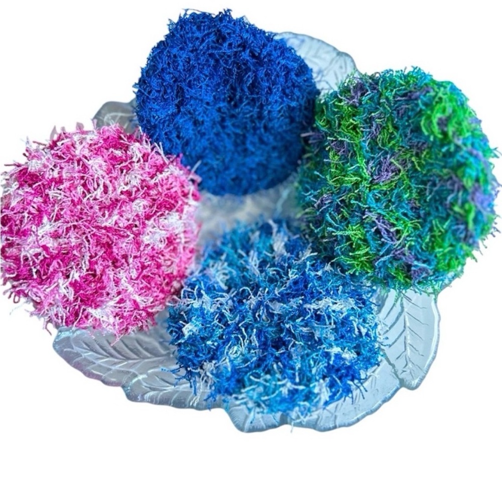 Hand Crafted Spa Exfoliating Four All Purpose Scrubbing Pads Crochet Polyester - Picture 3 of 11